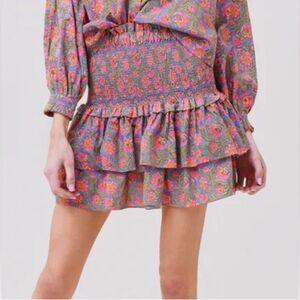 Charina Sarte Botanical Smocked Cotton Floral Mini Skirt NWOT